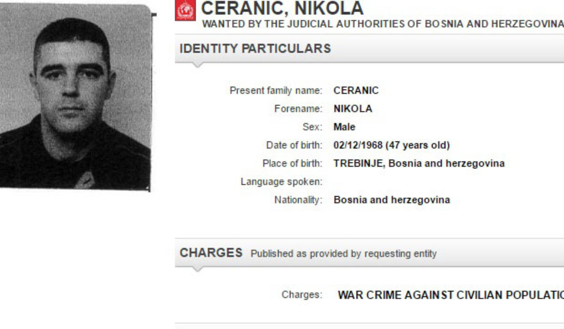 U Brazilu uhapšen Nikola Ćeranić zbog zločina nad Bošnjacima Trebinja