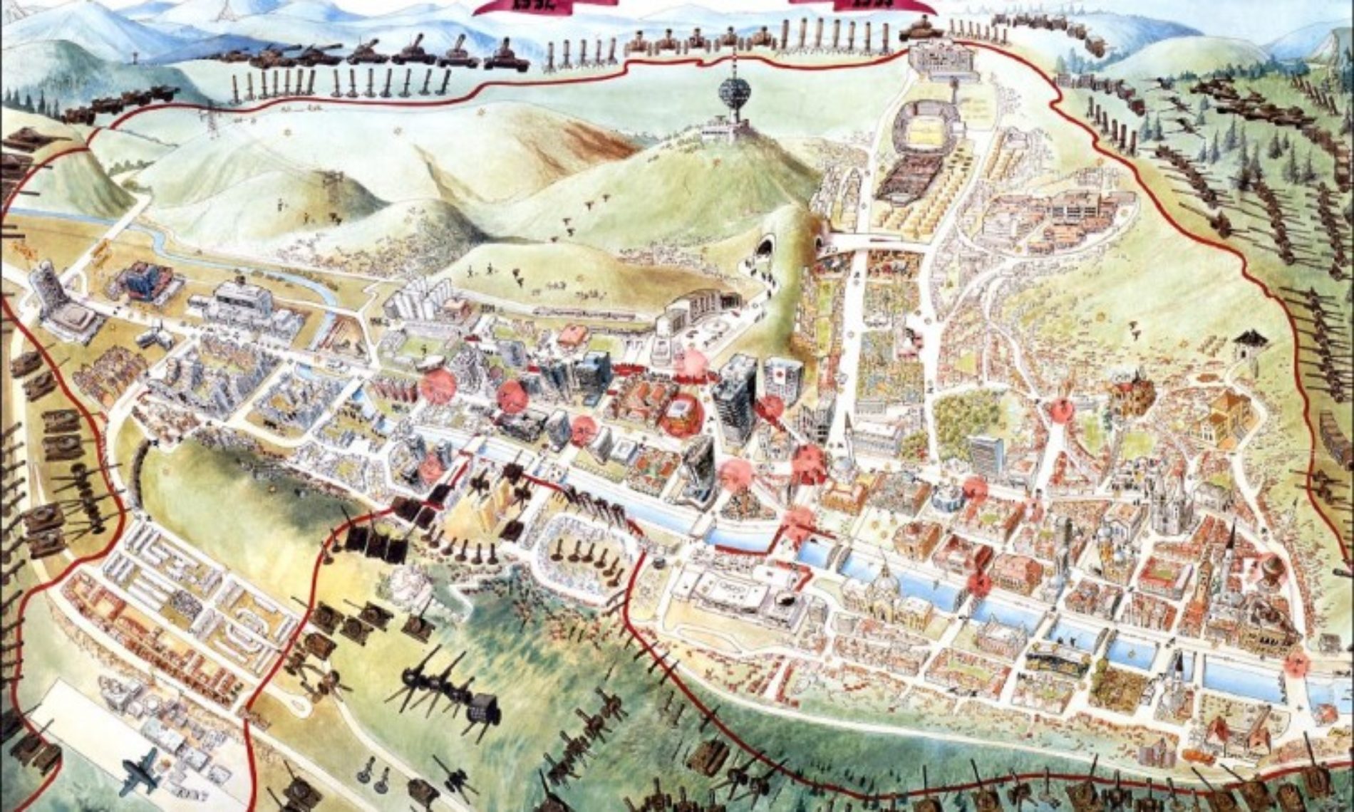 Mapa opsade Sarajeva u britanskoj Nacionalnoj biblioteci
