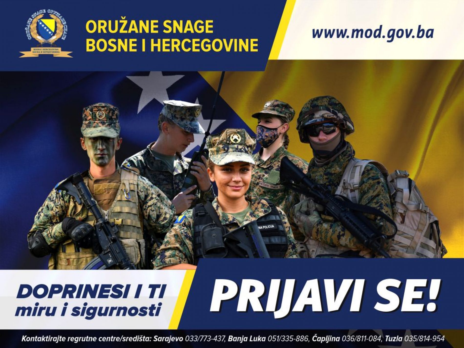 Ministarstvo odbrane BiH raspisuje konkurse za prijem u Oružane snage Bosne i Hercegovine